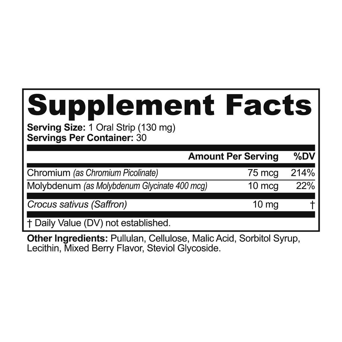 Appetite Strips Supplement Facts