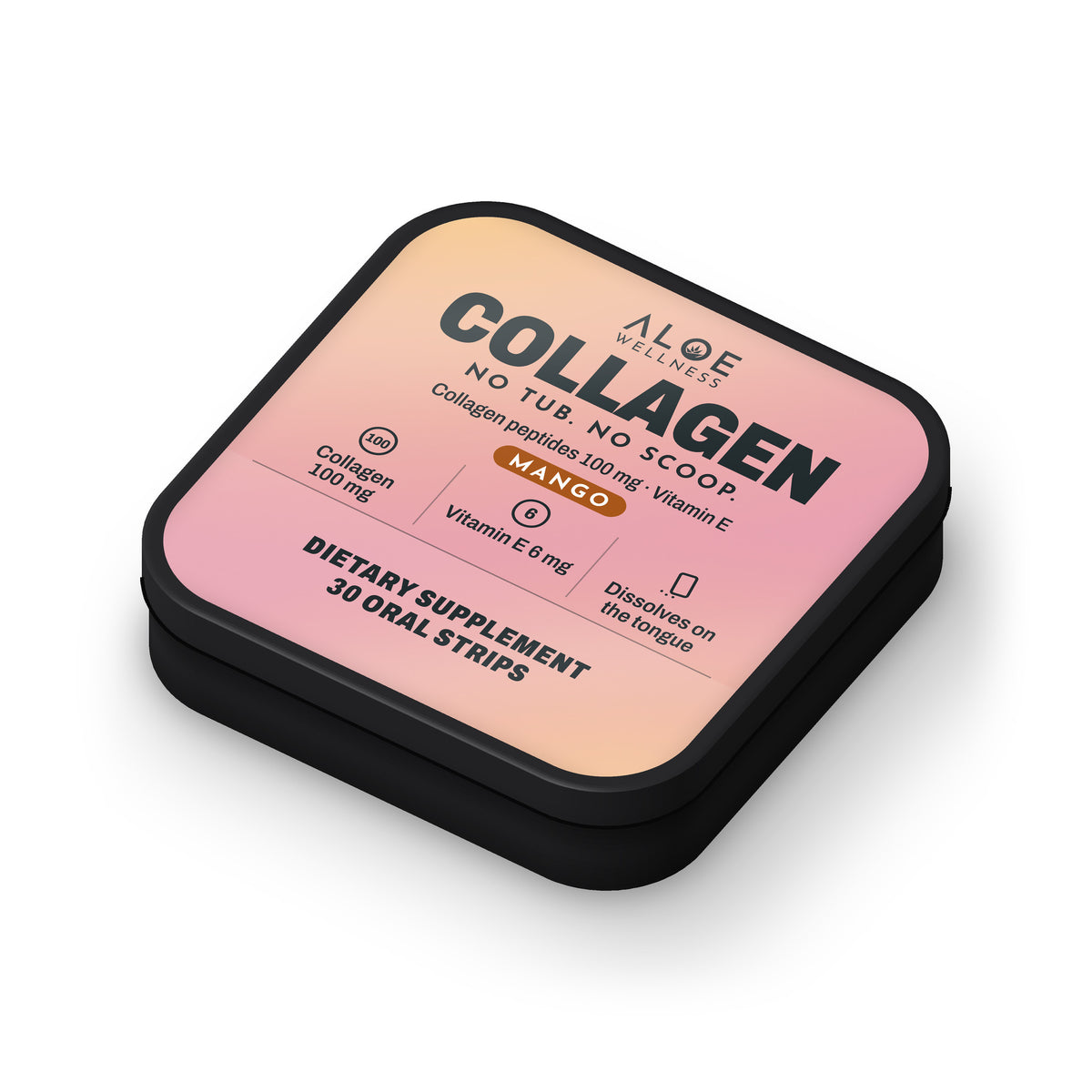 Collagen Strips by ALOE Wellness, tin angle