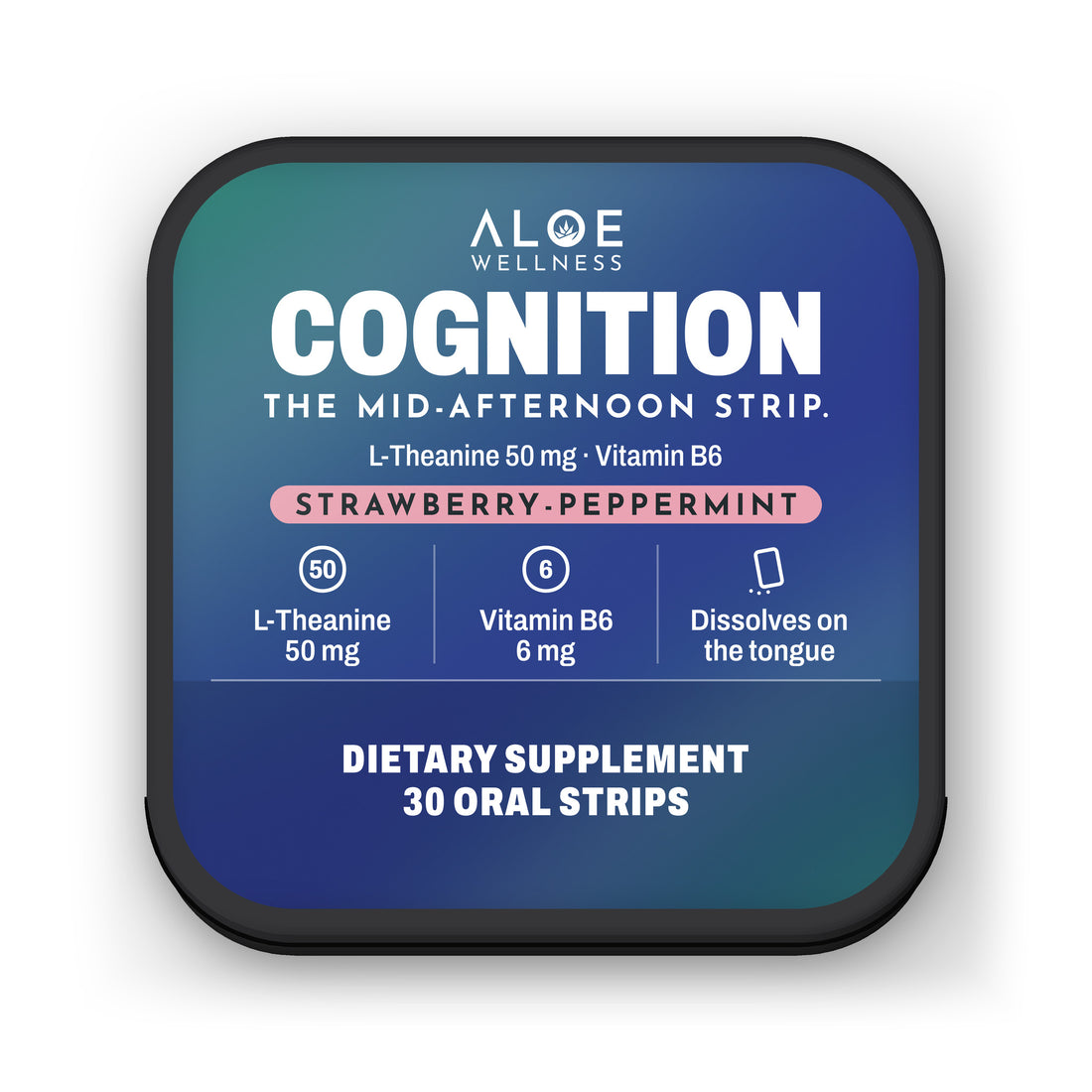 Cognition Strips by ALOE Wellness, tin front