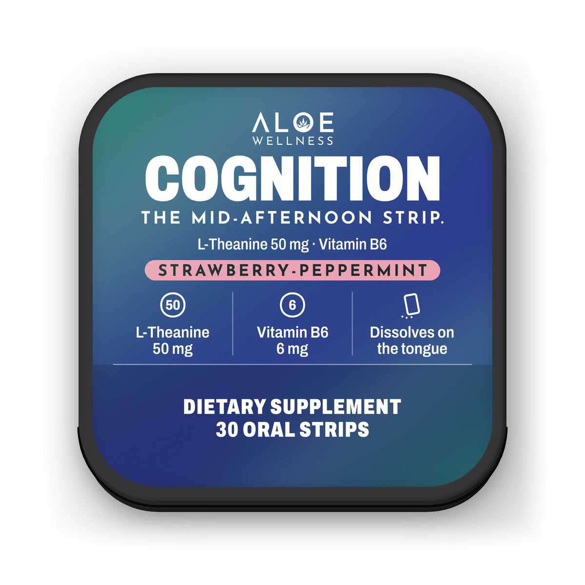 Cognition Strips by ALOE Wellness, tin front