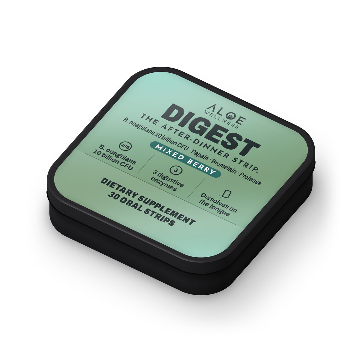 Digest Strips by ALOE Wellness, tin angle