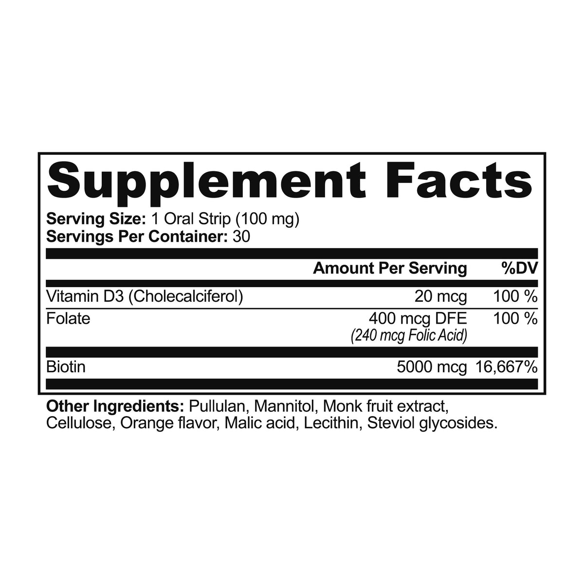 Skin Strips Supplement Facts