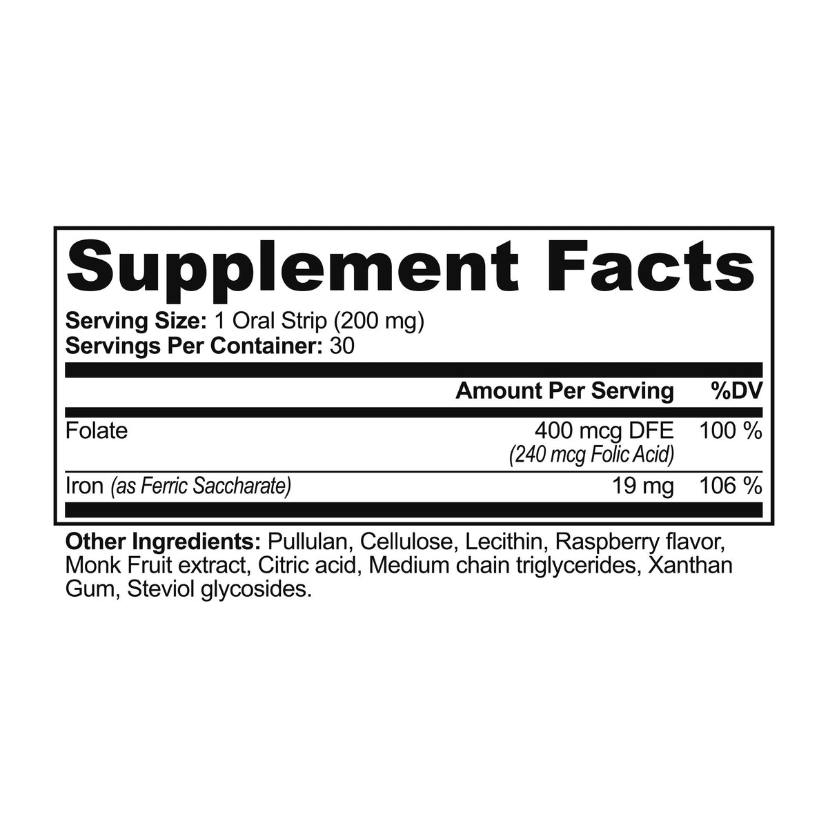 Iron Strips Supplement Facts