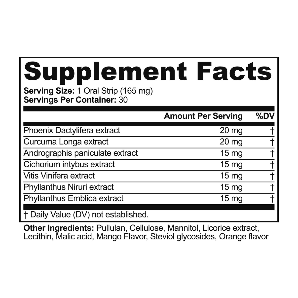 Recovery Strips Supplement Facts